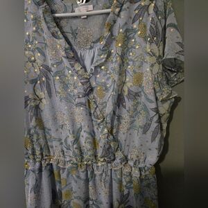 Floral Dress in Blue and Gold